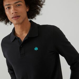 Polo in zuiver katoen met lange mouwen LA REDOUTE COLLECTIONS. Bio katoen materiaal. Maten 3XL. Zwart kleur