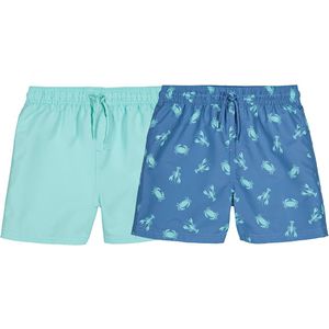 Set van 2 zwemshorts 1 bedrukt + 1 effen LA REDOUTE COLLECTIONS.  materiaal. Maten 12 jaar - 150 cm. Blauw kleur