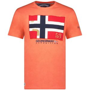 T-shirt met korte mouwen en ronde hals J-newflag GEOGRAPHICAL NORWAY. Katoen materiaal. Maten XL. Oranje kleur