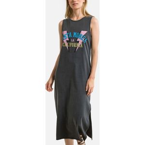 PIECES - T-shirt Jurk - Zwart - Katoen - Motief Vooraan