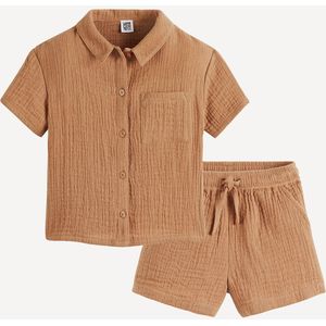 Korte broek en overhemd van dubbel katoenen gaas LA REDOUTE COLLECTIONS. Katoen materiaal. Maten 3 jaar - 94 cm. Beige kleur
