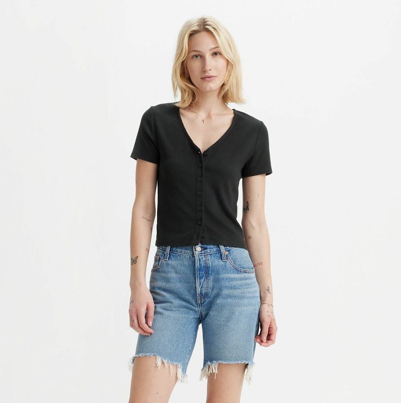 LEVI'S - T-shirt - Kaviaar - Katoen/Elasthan - Korte Mouwen - V-hals