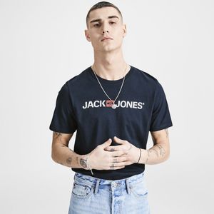 T-shirt met ronde hals en korte mouwen, bedrukt vooraan JACK & JONES. Katoen materiaal. Maten M. Blauw kleur