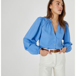 Soepele blouse Signature, pofmouwen LA REDOUTE COLLECTIONS. Viscose materiaal. Maten 52 FR - 50 EU. Blauw kleur