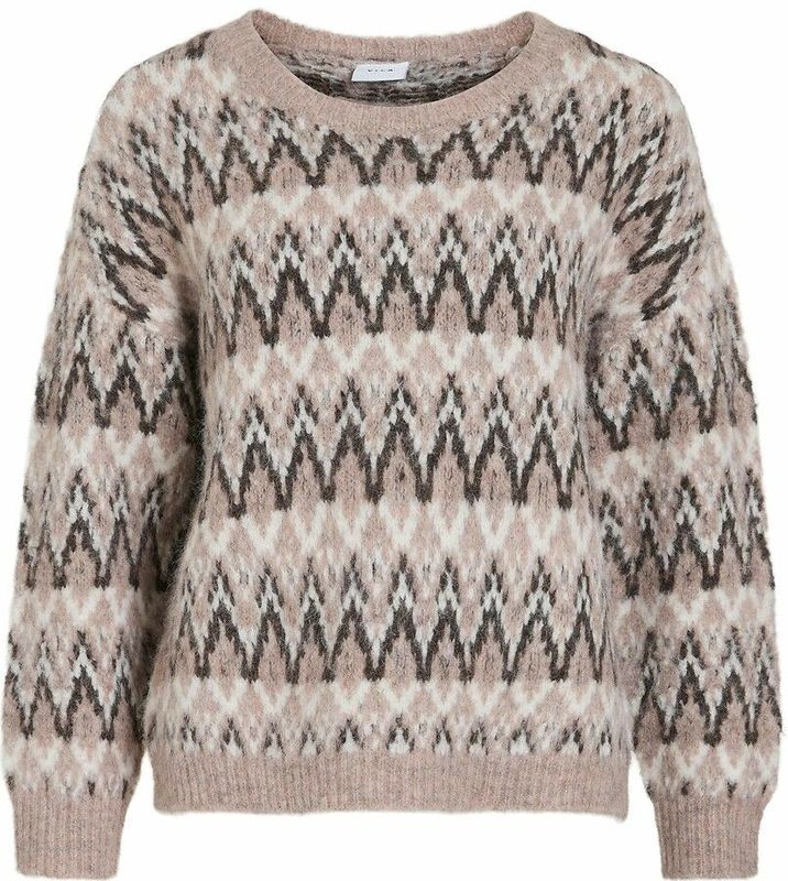 VILA - VIMARGI - Trui - Donkerbeige / Antraciet / Wit