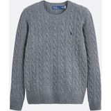 POLO RALPH LAUREN - Damestrui - Grijs - Ronde Hals - Kabeltricot van Wol en Kasjmier