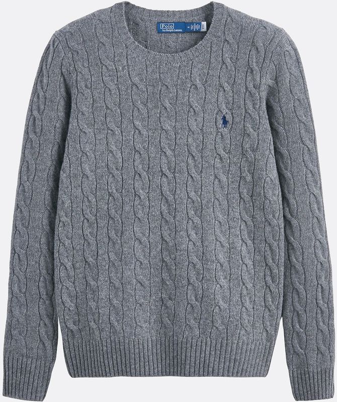 POLO RALPH LAUREN - Damestrui - Grijs - Ronde Hals - Kabeltricot van Wol en Kasjmier