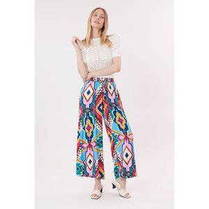 Wijde, bedrukte broek Paquerette DERHY. Viscose materiaal. Maten XL. Multicolor kleur