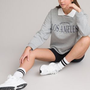 Oversized sweater met polokraag, borduursel vooraan, in molton LA REDOUTE COLLECTIONS. Katoen materiaal. Maten M. Grijs kleur