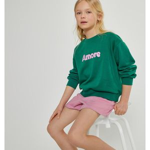 Sweater met ronde hals in molton, tekst Amore LA REDOUTE COLLECTIONS. Molton materiaal. Maten 7 jaar - 120 cm. Groen kleur