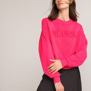 Sweater met geborduurde tekst LA REDOUTE COLLECTIONS. Katoen materiaal. Maten L. Roze kleur