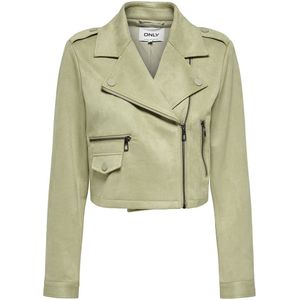 ONLY - Bikerjasje - Kakigroen - Similileer - Kort - Reverskraag - Ritssluiting