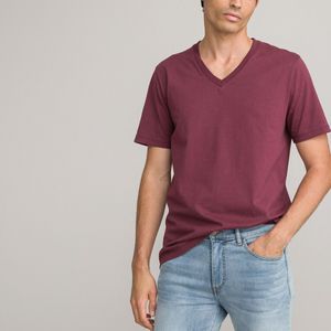 T-shirt met V-hals en korte mouwen LA REDOUTE COLLECTIONS. Bio katoen materiaal. Maten XL. Rood kleur
