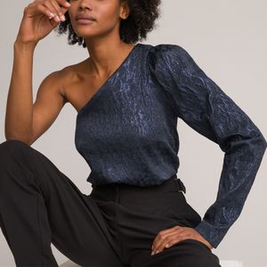 Asymmetrische blouse met jacquard print LA REDOUTE COLLECTIONS. Polyester materiaal. Maten 42 FR - 40 EU. Blauw kleur