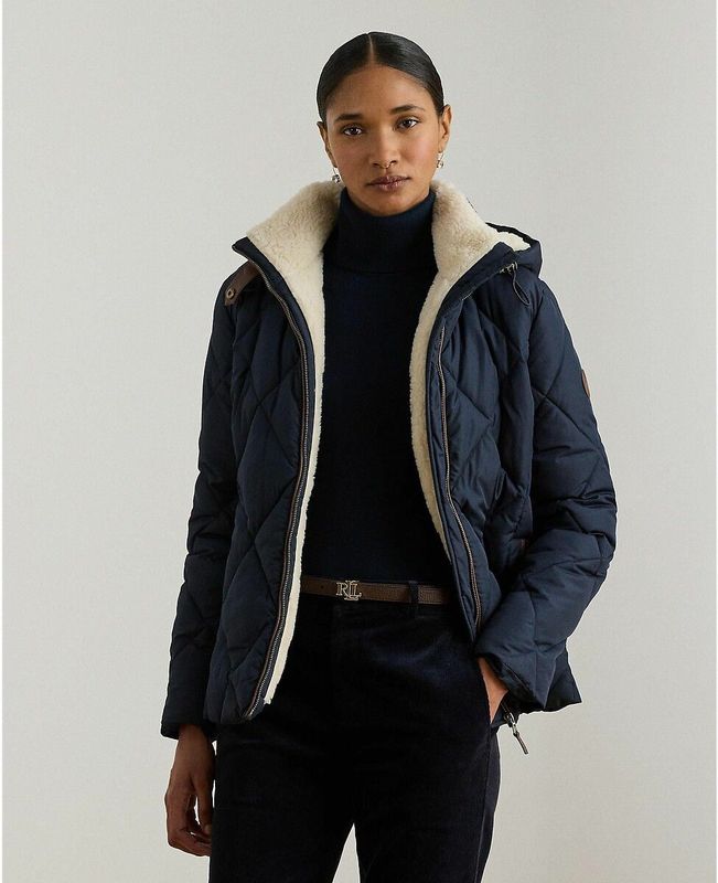 Lauren Ralph Lauren - Korte Donsjas - Blauw - Lange Mouwen - Met Capuchon