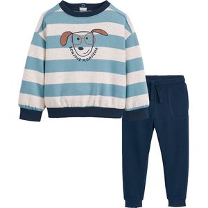 2-delig ensemble sweater en broek, in molton LA REDOUTE COLLECTIONS. Geruwd molton materiaal. Maten 5 jaar - 108 cm. Blauw kleur