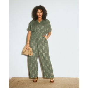 Lange, bedrukte jumpsuit, Miranda ALMÉ. Katoen materiaal. Maten 44/46 (FR) - 42/44 (EU). Groen kleur