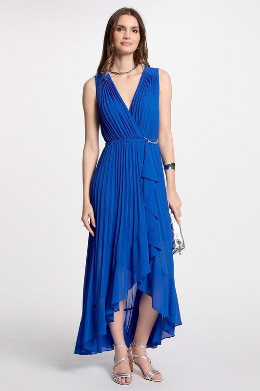 MORGAN - Vloeiende Geplooide Maxi-jurk - Blauw - Polyester