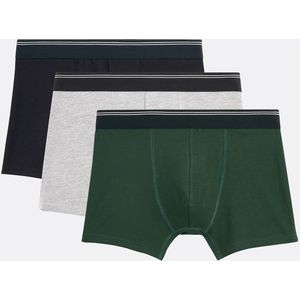 LA REDOUTE COLLECTIONS - Set van 3 Boxershorts - Groen/Zwart/Grijs - Stretch Katoen