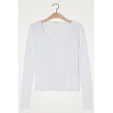 American Vintage - Sonoma - T-shirt - Wit - Lange Mouwen - V-hals - 100% Katoen