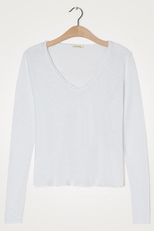 American Vintage - Sonoma - T-shirt - Wit - Lange Mouwen - V-hals - 100% Katoen