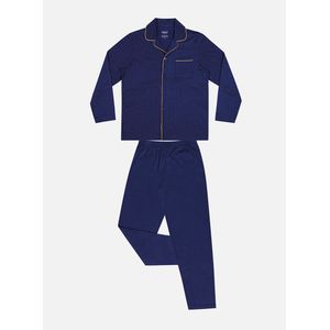 Lange pyjama met hemdskraag en open EMINENCE. Katoen materiaal. Maten XL. Blauw kleur