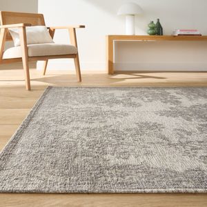 Vintage plat geweven vloerkleed met gebruikt effect, Osca LA REDOUTE INTERIEURS. Acryl materiaal. Maten 155 x 230 cm. Grijs kleur