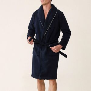 Devy - Badjas - Marineblauw - 100% Polyester - Sjaalkraag met Contrasterend Biesje