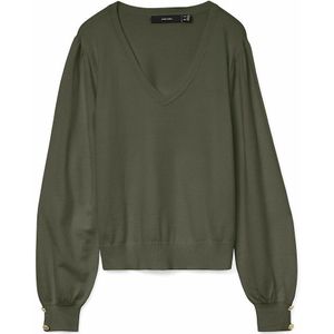 VERO MODA - Trui met V-hals - Kaki - Viscose Materiaal