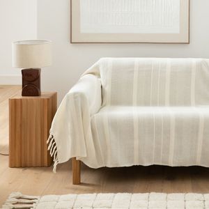 NEDO - Katoenen Plaid - Ecru - 100% Katoen - Afgewerkt Met Franjes