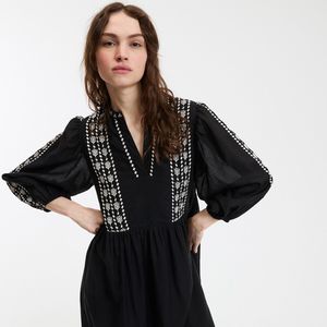 LA REDOUTE COLLECTIONS - Uitlopende Jurk - Lang - 3/4 Mouwen - Zwart - Katoen