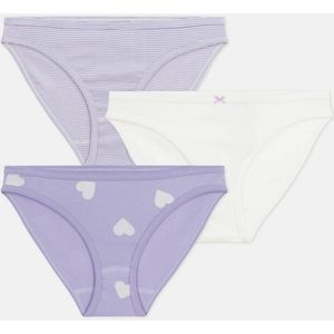 PETIT BATEAU - Set van 3 Slips - Violet - Katoen - Bedrukt en Gestreept