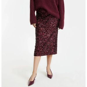 Rechte rok in midilengte met pailletten LA REDOUTE COLLECTIONS. Polyester materiaal. Maten 34 FR - 32 EU. Rood kleur