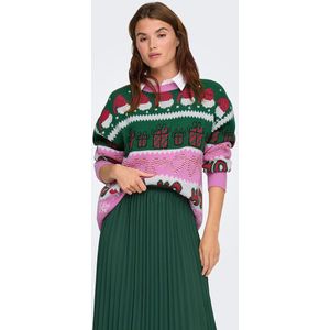 Trui met ronde hals in grof tricot ONLY. Acryl materiaal. Maten M. Groen kleur