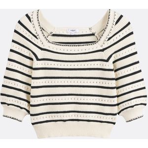 SUNCOO - PATRICI - Gestreepte Trui - Ecru/Zwart - Katoen