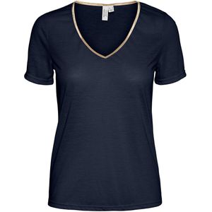 T-shirt met V-hals, goudkleurig boordje VERO MODA. Polyester materiaal. Maten XS. Blauw kleur