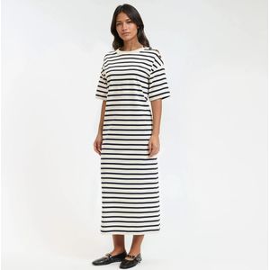 LA REDOUTE COLLECTIONS - Lange Jersey Jurk - Gestreept Marine/Ecru - Katoen