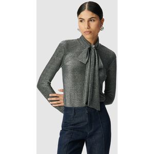 T-shirt met lange mouwen en lavallière-hals in metallic tricot IKKS. Polyamide materiaal. Maten M. Beige kleur