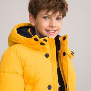 Warme donsjas met kap LA REDOUTE COLLECTIONS. Polyester materiaal. Maten 5 jaar - 108 cm. Geel kleur