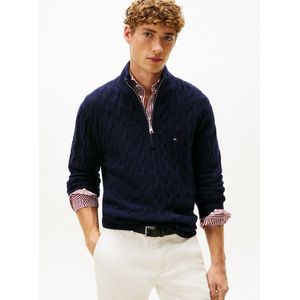 Kabeltrui met opstaande kraag wol TOMMY HILFIGER. Wol materiaal. Maten S. Blauw kleur
