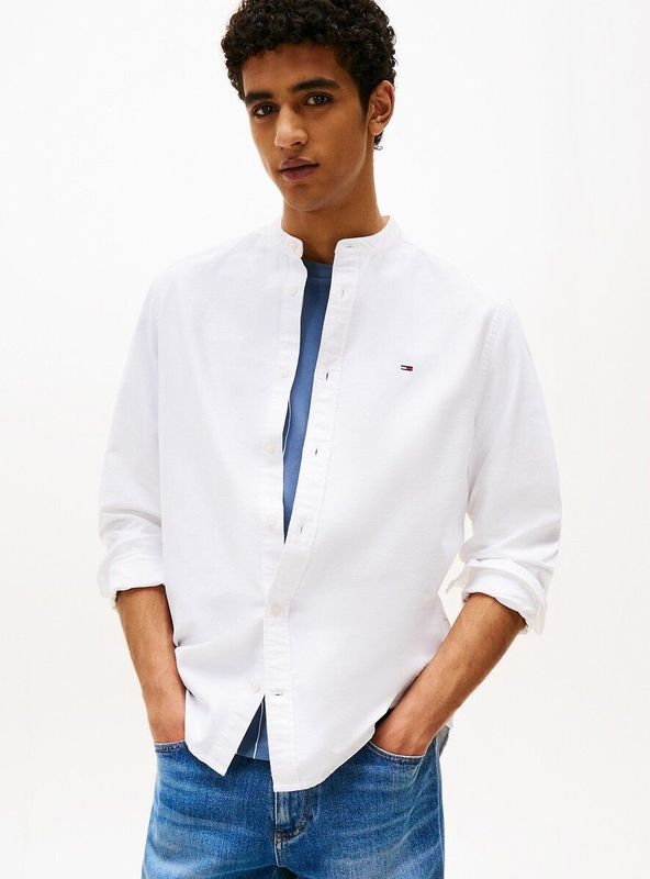 Tommy Jeans - Katoenen Signature Recht Overhemd - Ecru - Lange Mouwen