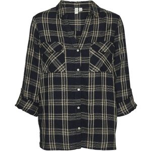 VERO MODA - Geruit Hemd - Blauw - Viscose - Lange Mouwen