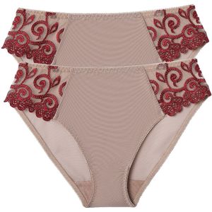 Set van 2 Slips in effen tule en geborduurde tule Lyssa LA REDOUTE COLLECTIONS. Tule materiaal. Maten 34/36 FR - 32/34 EU. Beige kleur