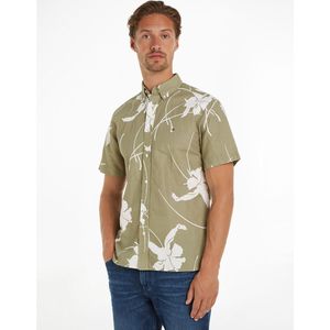 Tommy Hilfiger - Tropical PRT Shirt - Korte Mouwen - Faded Olive/Optic White - Katoen/Linnen