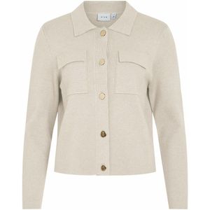 VILA - Vest - Beige - Viscose - Polokraag met Goudkleurige Knopen