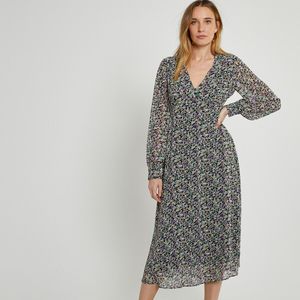 Wijd uitlopende lange jurk, bloemenprint LA REDOUTE COLLECTIONS. Polyester materiaal. Maten 42 FR - 40 EU. Zwart kleur