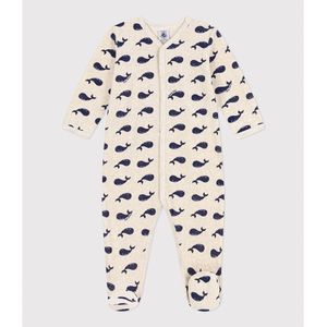 Pyjama met walvissenprint, in fluweel PETIT BATEAU. Katoen materiaal. Maten 18 mnd - 81 cm. Blauw kleur