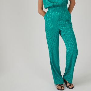 Rechte broek, in jacquard LA REDOUTE COLLECTIONS. Viscose materiaal. Maten 44 FR - 42 EU. Groen kleur