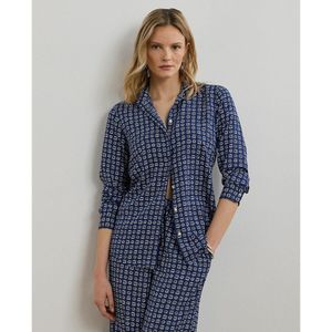 LAUREN RALPH LAUREN - Shirt - Blauw/Wit - Crêpe - Lange Mouwen - Geometrisch Patroon