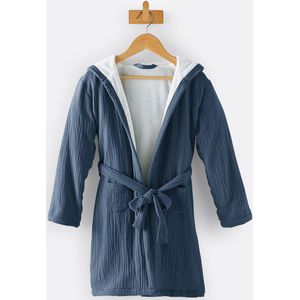 Kumla - Badjas - Pruisisch Blauw - 100% Katoen - Met Kap